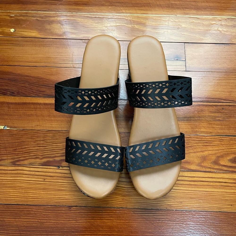 Black wedge sandals